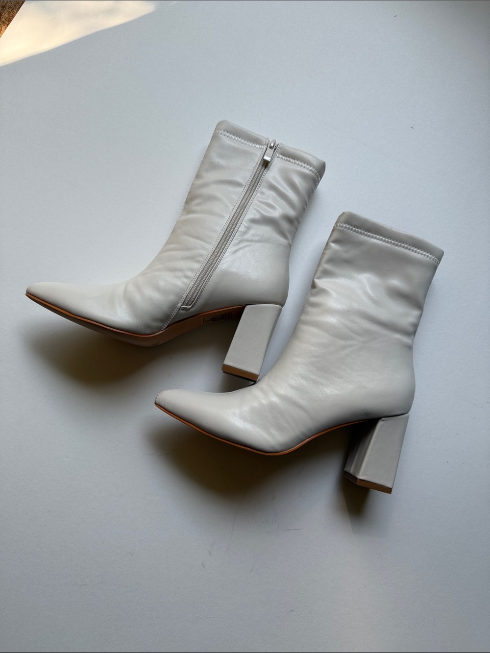 Women White Block Heel Ankle Boots